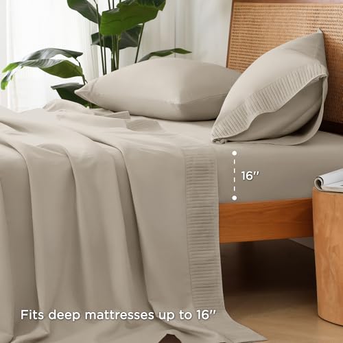 Andency Oatmeal California King Sheets Set, Breathable & Cooling Sheets by Andency - Used condition - Image 4