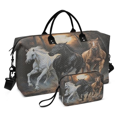 CEBUGI Running Horse Quilted Duffle Bag for Women Large Carry On Travel Weekend Bag Hospital Bags for Labor and Delivery