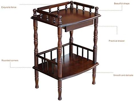 Telephone Table, European Side Table,Solid Wood Sofa Side Table,Creative Casual Small Coffee Table,Plant Stand/Telephone Stand,2-Story Bedside Table with Drawe(Brown-18.11 * 14.17 * 26.77in