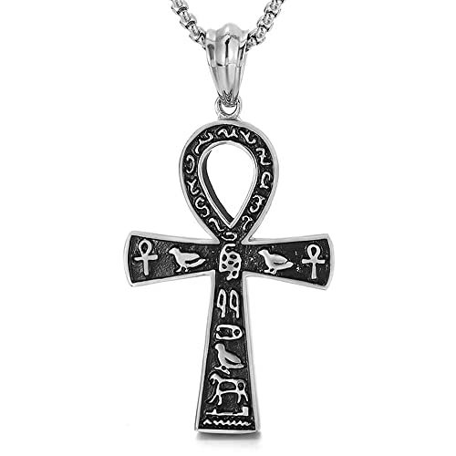 Collier croix Ankh en acier inoxydable pendentif clé de vie égyptienne