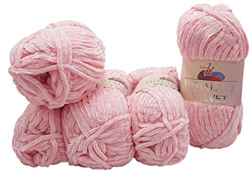 Himalaya Velvet 90019 - 5 ovillos de 100 gramos de lana de punto de microfibra de poliéster, lana de bebé, aterciopelada, 500 gramos, color rosa claro Cover