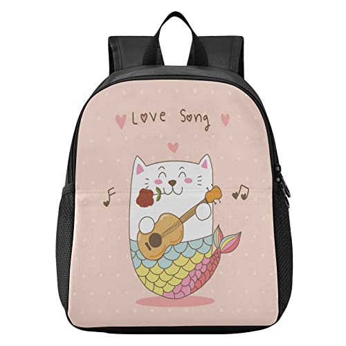 Vnurnrn Meerjungfrau Katze Gitarre Liebeslied Kleinkind Rucksack Leichtgewicht Büchertasche Vorschule Schülerrucksack für 2-7 Jahre Reise Mädchen Jungs Cover