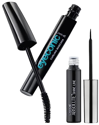 Image of Lakme Eyeconic Lash Curling Mascara, Black, 9ml and Lakme Absolute Shine Liquid Eye Liner, Black, 4.5ml