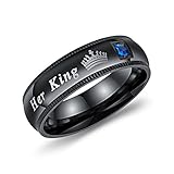 [Rockyu] ジュエリー ブランド 人気 指輪 リング メンズ指輪 ペアリング ブラック ステンレス 19号 Her King ジルコニア 男女個別販売 指輪サイズ自由組み合わせ