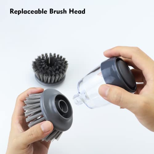 Dapower Dish Brush With Soap Dispenser, Kitchen Scrub Brush For Dishes Pots Pans Sink Cleaning, Dish Scrubber With Holder Set (Grey 2-Pack Combo Set) #TOP6