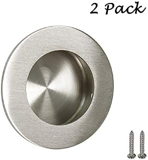 2 Pack Brushed Nickel Round Recessed Sliding Door Pull Stainless Steel Round Finger