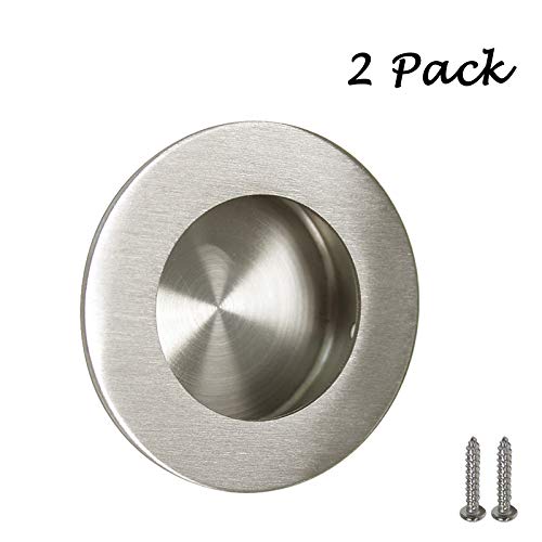 2 Pack Brushed Nickel Round Recessed Sliding Door Pull Stainless Steel Round Finger
