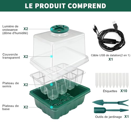Bacs à Semis avec Lumière Spectre Complet pour Serre Jardin Maison Semis – vue 7