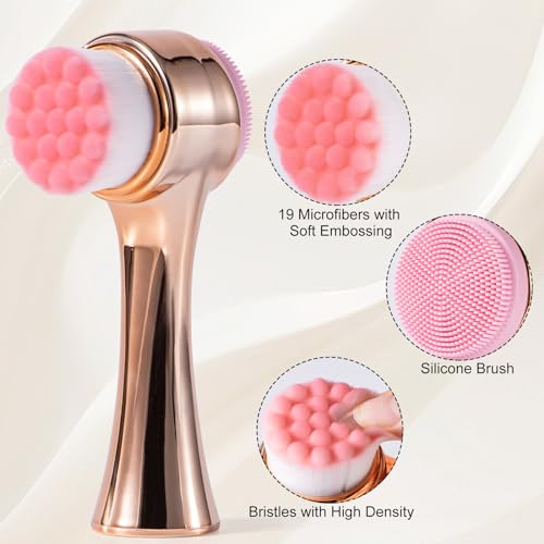 Yebeauty Facial Cleansing Brush, Silicone Face Scrubber, Ultra Fine Soft Bristles Exfoliating Face Wash Brush, Pore Deep Cleansing Double Side Face Skincare Tool for Massaging, Makeup Removal, Gold - Image 4