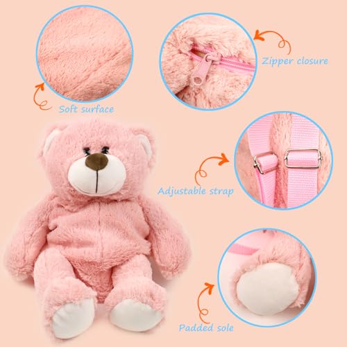 Image of Women Animal Teddy Bear Plush Backpack with Adjustable Straps (Pink Bear)