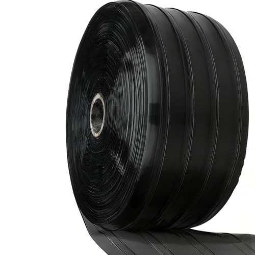 Image of Opaque Black Ribbed PVC Strip Curtain 7 inch Width x 78.7 inch Height - Privacy Plastic Door Strips Light Blocking Vinyl Flap Doors for Industrial Warehouse and Conveyor Belts Anti-Scratch AP1474