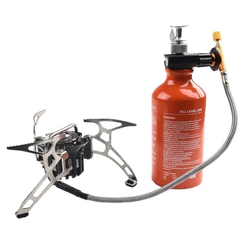 500 ml Mehrkraftstoff-Campingkocher für Diesel, Kerosin und Flüssiggas – kompakter faltbarer Outdoor-Herd mit 500 ml Brennstoffflasche, rutschfesten Beinen und versiegeltem Deckel für Rucksackreisen