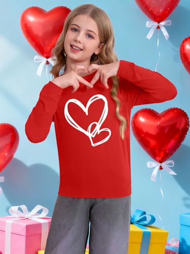Image of Girls Valentine Shirts for Kids Valentines Heart Graphic Tshirts Casual Long Sleeve Shirts Love Heart Tee
