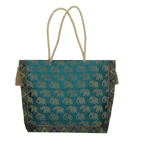 Image of Designer Ethnic Handmade Brocade Silk Tote Bag For Women's Shoulder Bag Shopping Bag For Girls 16 Inch