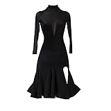 Faldas de Baile Latino para Mujer, Mangas Largas, Cuello Alto, Vestido de Baile Latino, Atuendo de Práctica de Competición para Baile de Salón, Tango, Cha Cha, Salsa, Ropa de Práctica