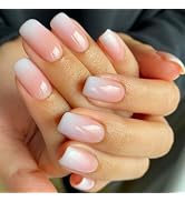 ORZOLATENT Nude Pink Ombre French Press-On Nails – 24 Square Nails, 12 Sizes, Glossy Gel, Soft Wh...