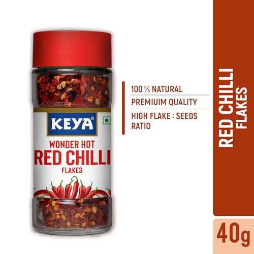 Image of Keya Red Chilli Flakes | Dry Red Chilli Flakes Seasonings | Aromatic Spicy Dried Pizza Pasta Seasoning | Zero added Colours, Fillers, Additives & Preservatives | 100% Natural | 40gm | Pack of 3