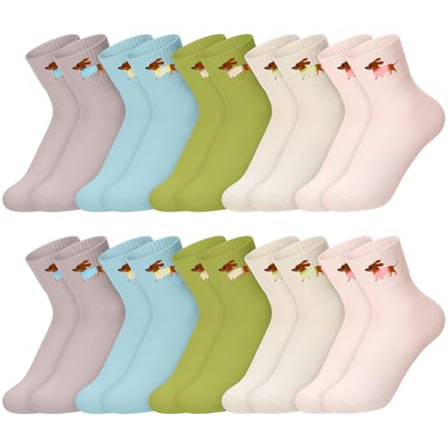 Image of Eurzom 10 Pairs Socks Womens Crew Elastic Ankle Length Cotton Socks Aesthetic Cute Lightweight Low Cut Gifts for Women