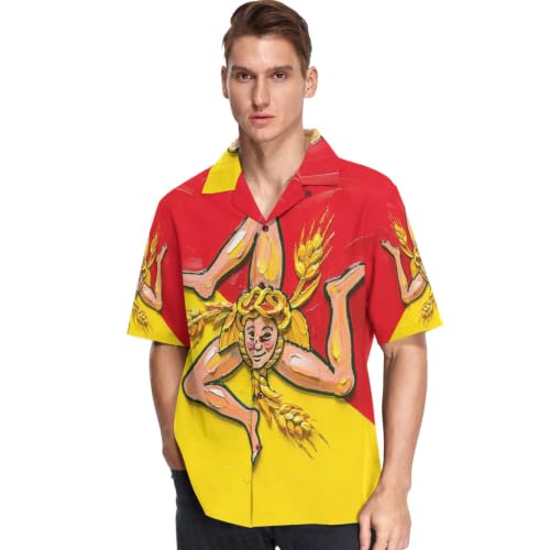 Chemise hawaïenne homme manches courtes GuoChe à motif drapeau sicilien décontractée