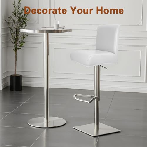 Image of PU Leather Bar Stool Covers with Backs, 4 Pack Stretch Waterproof Bar Stool Chair Covers Washable & Comfortable Barstool Covers Slipcovers with Back for Pub /Counter /Dining Room (Pure White)
