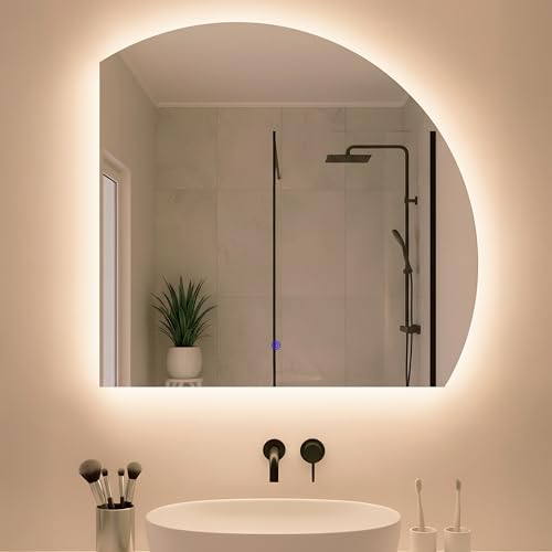 LARDECOR - Espejo de Pared Decorativo con Luz LED Regulable 3000K/4000K/6000K【90 x 90 cm】 Diseño con Forma Irregular, Función Antivaho y Memoria con Interruptor Táctil e Instalación Fácil