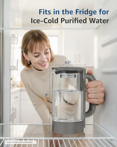 Image of Maxblue GPWD Glass Water Pitcher Compatible with Waterdrop M6H Countertop Reverse Osmosis System, Grey