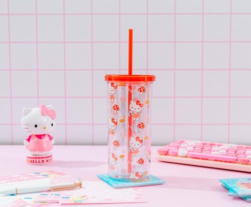 Image of Silver Buffalo Sanrio Hello Kitty Mushroom, Plastic Cold Cup, 20oz | Tall, Includes Lid and Straw, 0.59 Liters