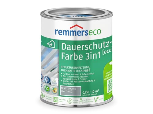 Remmers Dauerschutz-Farbe 3in1 [eco] fenstergrau (RAL 7040), 0,75 Liter,für innen und außen, 3in1: Isoliergrund, Zwischen- und Schlussbeschichtung