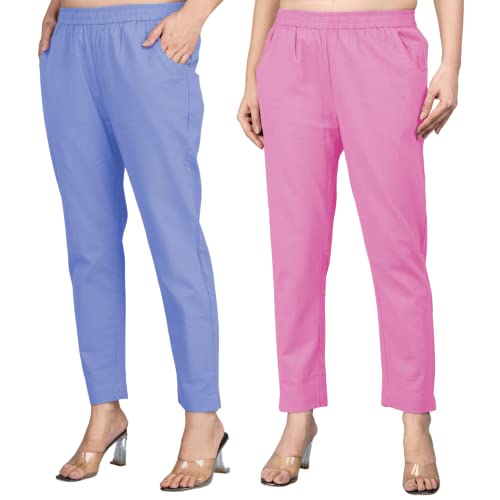 Image of Regular Fit Fully Elastic Waist Ankle Length Premium Cotton Casual Trouser Pant (Combo Pack of 2)
