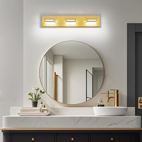 Image of LED Modern Bathroom Light Fixtures, 3-Light 24-Inch Gold Vanity Lights for Bathroom Lighting Fixtures Over Mirror, 6000K Cool White 350 Rotatable Wall Lamp