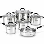 HOMSMYTH 12 Pcs Stainless Steel Pots and Pans Set – Induction Compatible Cooking Pot with Silicon Handles and Glass Lids | Stockpot Set Casserole, Frying Pan & Saucepan Set | Durable Cookware Set