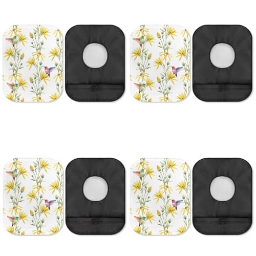 Uorisanigo 4 Pack Ostomy Pouch Cover Soft Fabric Colostomy Supplies Yellow Floral Bird Odor Reducing Lightweight Ostomy Pouch Protective Bags Cover Care Protector for Senior
