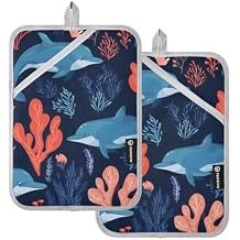 Bolaz Pot Holders 2-Pack Set,Blue Orange Coral Sea Pig,Table Kitchen Essentials Potholder Heat Resistant 400F Thick & Safe,7"x10"
