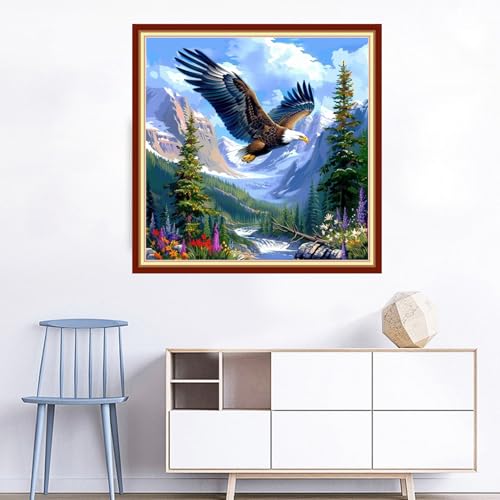 Image of Joyhoor Cross Stitch Kits for Beginners Stamped Cross-Stitch Supplies Needlework preprint Embroidery Kits for Adults DIY Needlepoint Kits Embroidery Patterns 11CT-Eagle Mountain and River 18x18 inchs