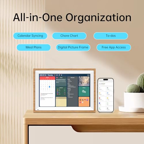 QUNUB 10.1 Inch Digital Calendar 2026 Chore Chart – Interactive Touchscreen Wall Planner, Smart Family Organizer for Family Schedules, Desktop and Wall Mountable, Woodgrain — view 2