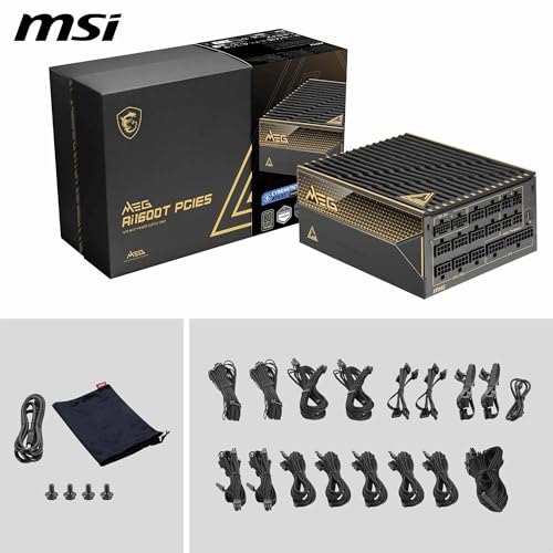MEG Ai1600T PCIE5 Alimentatore, 1600W, 80 PLUS Titanium, ATX 3.1, Supporto GPU PCIe 5.1, Dual-native 12V-2x6, cavi con connettori bicolore 12V-2x6, ATX PSU, cavo intrecciato - Alimentatore - Immagine 6