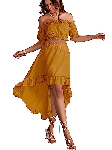 LYANER Women's Two Piece Outfits Off Shoulder Crop Top...