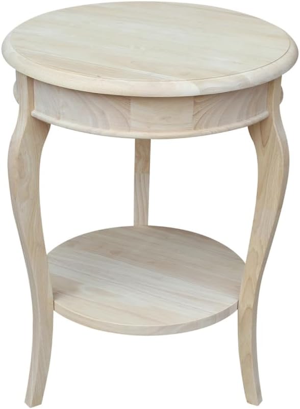 IC International Concepts, Cambria Round End Table Solid Wood, Real Parawood, Easy Assembly, 18" W x 18" D x 24" H, DIY, Paint or Stain Your Way, Unfinished