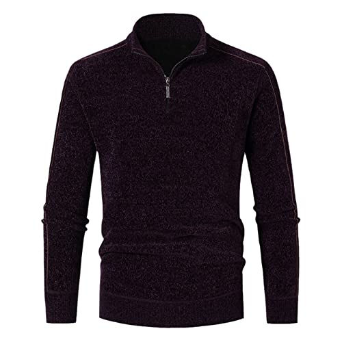 Pull en tricot chaud pour homme contre le froid couleur bordeaux uni M
