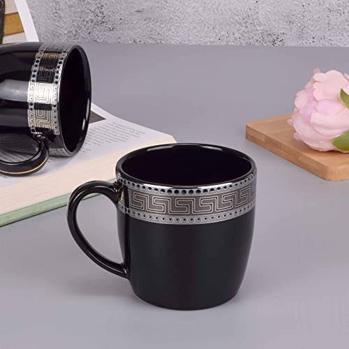 Image of Deco Pride Ceramic Coffee Mug, Elegant Black Cup with Silver Design Set of 6 Pcs (Black 650-714S, 180 ml)