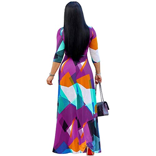 Image of BFFBABY Women's Wrap V Neck Plus Size Maxi Dresses 3 /4 Sleeves Chain Floral Printed Swing Dress with Belt