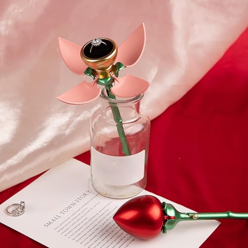 Image of Rose Jewelry Box Creative Ornament Display Case for Wedding Engagement Party Red Ring Box Jewelry & Watches