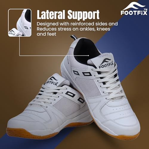 Image of FOOTFIX Boy's Squash White (Non-Marking) Gym /Badminton Shoes