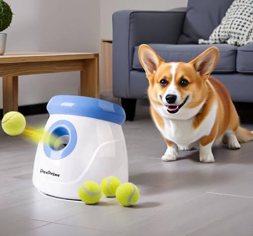 Pet Prime Automatischer Ballwerfer, Hunde Ball Interaktive Ballwurfmaschine, 3 Tennisbälle Inkl, Interaktive Ballmaschine für kleine und mittlere Hunde - Wurfweite 3-9 Meter, Mini Style(Weiß)