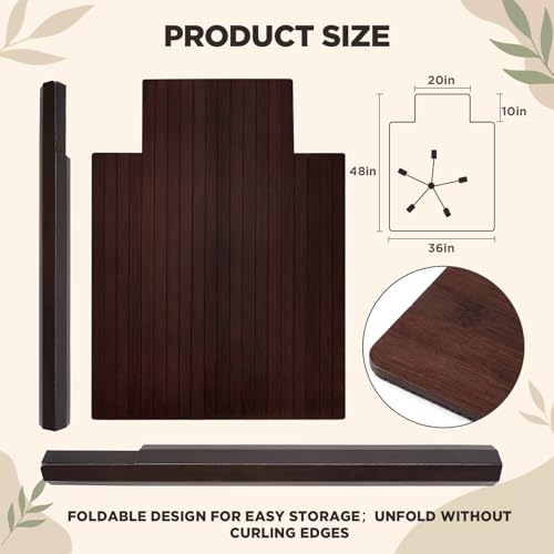 Image of Leinuosen 36 inch x 48 inch Office Bamboo Chairmat for Carpet Floor Mat Highly Premium Quality Anti-Slip Office & Home Floor Protector Low Pile Carpet Chair Mat, 5mm Thick (with Lip,Cherry Wood)
