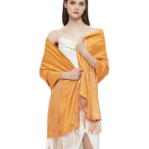 Gragengs Pashmina Shawl Wrap with Ethnic Paisley Two Tone Jacquard Scarf for Women,Orange Cover