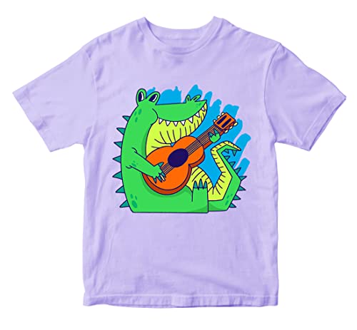 Image of Boys & Girls Cute Alligator Crocodile Playing Guitar 100% Cotton Unisex Kids T-Shirt