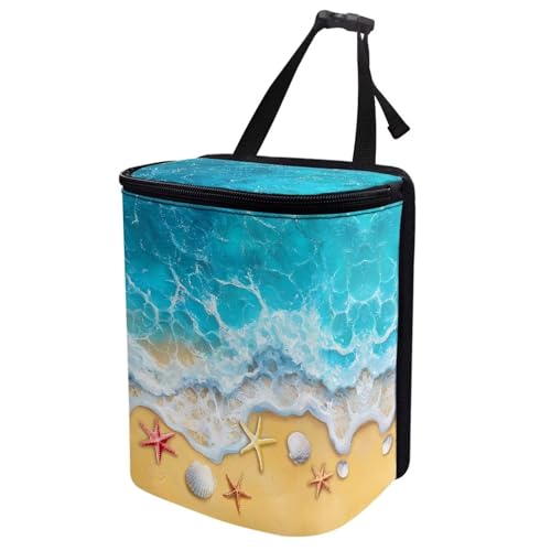 Image of KEIAHUAN Beach Theme Starfish Car Trash Can Hanging Foldable Multipurpose Trash Bin Container Storage Bag Grocery Organizer Bag for Back Seat for Outdoor Travelling Home Use