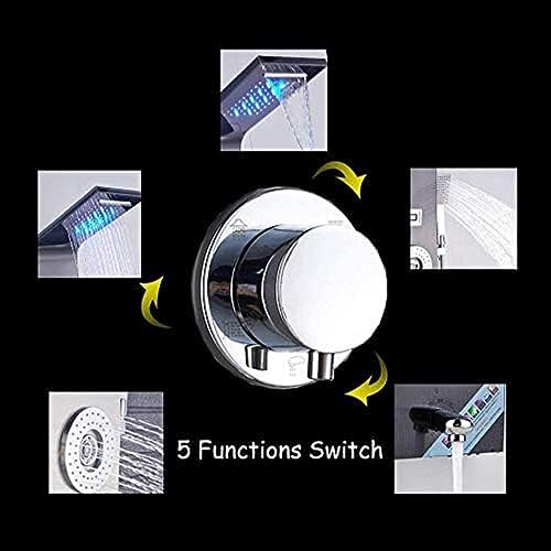 Panel de ducha LED de acero inoxidable con jets de masaje, cascada, ducha superior y ducha de mano miniatura 5