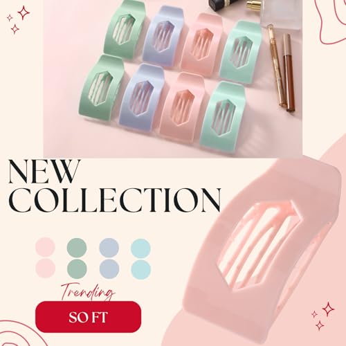 Image of 8 Pack Pastel Flat Hair Clips for Girls - Large Cute Glossy No-Slip Claw Clips for Thick & Thin Hair in Pink, Blue, Green, Purple, Soft Color Aesthetic Hair Accessories for Teen or Preppy Style